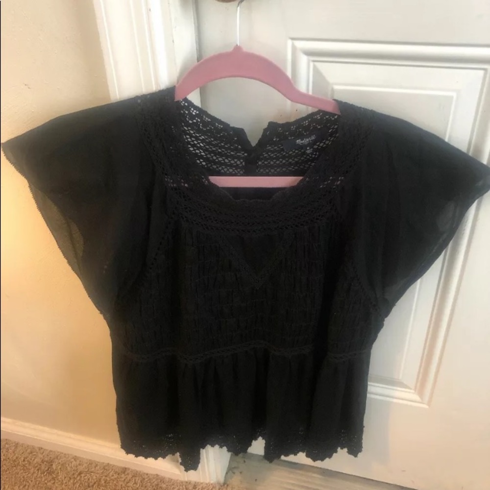 MADEWELL SZ 6 Black Crochet Mix Crop Top